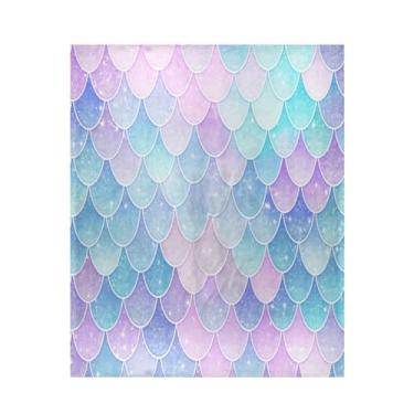 Imagem de ATTX Linda manta de microfibra de veludo com estampa de escamas de sereia - Cobertor de cama leve ultra macio para sofá, cama, 127 x 152 cm #576