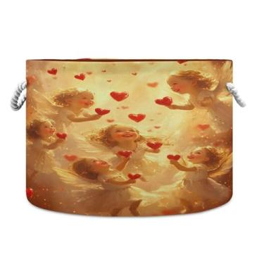 Imagem de SEHANY Cesto de armazenamento redondo grande com alça de corda, cesto de roupa suja de lona para armazenamento de cobertores, cesta de armazenamento infantil para quarto de banho, decoração de