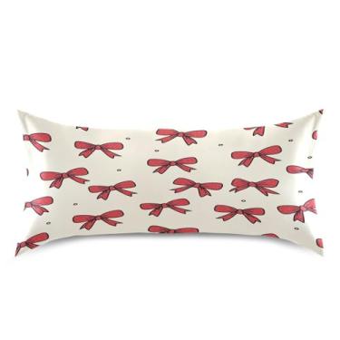Imagem de Blueangle Fronha de cetim Red Bows para cabelo e pele, fronha de seda, tamanho king (50,8 x 101,6 cm) - Capas de almofada de cetim com fecho de envelope (705)