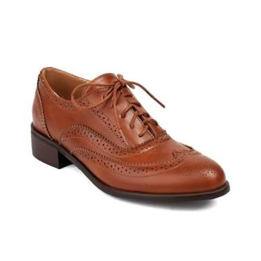 Imagem de Blano Lofor Sapato Oxford com cadarço Wingtips para mulheres com recorte Brogues, Marrom escuro, 39