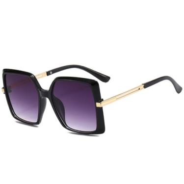 Imagem de JRLLFD Óculos de sol de armação grande de luxo para mulheres e homens, moda para áreas externas, direção, praia, festa, UV400 (preto e cinza)