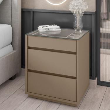 Imagem de Mesa de Cabeceira com Tampo de Vidro 3 Gavetas Belize Casa D