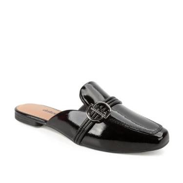 Imagem de Sapato Mule Feminino Dakota Rasteiro Fivela Bico Quadrado, 35, Preto