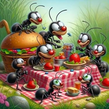 Imagem de CHWGLFGG Kits de arte de diamante 5D para adultos iniciantes, kits de pintura de diamante de piquenique de formigas, pintura de broca redonda completa faça você mesmo por Diamonds Dot Gem Art para