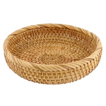 Imagem de Cesta de pão de vime natural, tigelas de servir de vime redondas feitas à mão, bandeja de vime de cozinha para balcão de cozinha, organizador de entrada, decoração de casa de fazenda