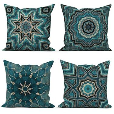 Imagem de Vie Savaran Conjunto de 4 capas de almofada boêmias, 50,8 x 50,8 cm, capa de almofada boêmia, vintage, floral, para sofá, cama, cadeira, sala de estar, jardim, fazenda, interior, exterior, casa