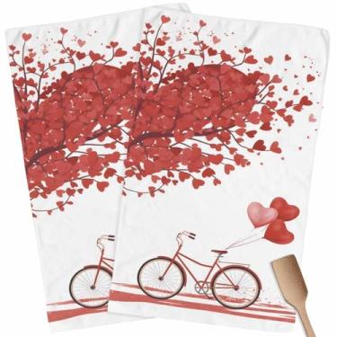 Imagem de Conjunto de 2 toalhas de cozinha de dia dos namorados, conjunto de 2 toalhas de prato e panos de prato de árvore de coração, toalhas de prato decorativas com balões de coração, toalhas de mão