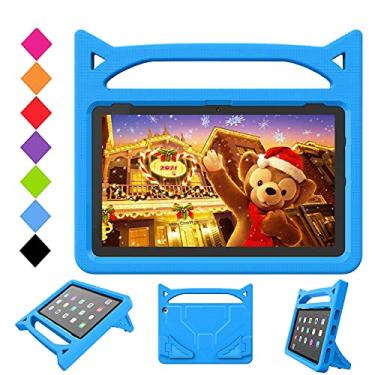 Imagem de Nova capa de tablet para crianças (versão 2023/2021) incompatível com iPad TCL Sony-SHREBORN Capas infantis leves à prova de choque com alça de gato fofo - Azul1