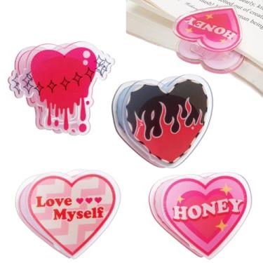 Imagem de SOFPLATE 8 peças, 4 estilos, clipes de fichário em forma de coração, clipes de livro de plástico, estampa dupla face, coloridos e bonitos, grampos de marcador de página para escritório, casa, material