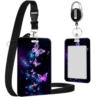 Imagem de Porta-crachá de identificação com cordão, porta-cartões de identificação retráteis com cordão removível e carretéis de crachá, suporte de cartão de plástico para professores, enfermeiras, estudantes