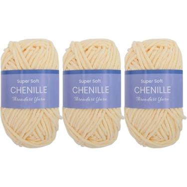Imagem de Threadart Pacote com 3 fios de chenille super macios para crochê, tricô, amigurumi, 50 gramas 60 metros #5 novelos de fio fofo - amarelo claro