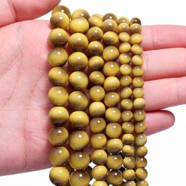 Imagem de Song Xi 40 peças de contas de pedra preciosa olho de tigre cáqui de 10 mm para fazer joias, contas de vidro lisas redondas para pulseira faça você mesmo, colar, brinco, chaveiro, artes e artesanato
