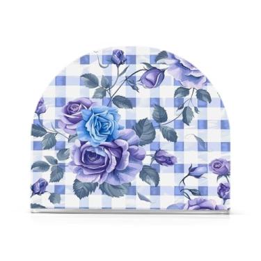 Imagem de Qilmy Porta-guardanapos para mesas, porta-guardanapos rosa xadrez de flange azul para cozinha, porta-guardanapos de mesa, porta-guardanapos de coquetel, porta-guardanapos de papel469