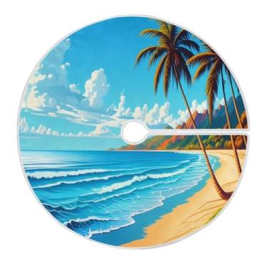 Imagem de Wassud Saia para árvore de Natal com laços seguros, tapete de árvore de Natal festivo de praia tropical de 119 cm para decoração de casa e festa de ano novo