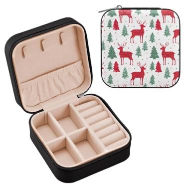 Imagem de Wassud Caixa de joias de viagem de Natal com veados para mulheres, meninas, senhoras, noiva, mini organizador de joias de couro PU, caixa quadrada de armazenamento de joias para brincos, anéis, colar