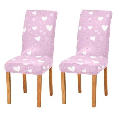 Imagem de Wassud Capas de cadeira com design de coração de bolinhas para sala de jantar, capa elástica para cadeira de cozinha, conjunto de 4 protetores de assento laváveis