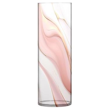 Imagem de Wassud Vaso de mármore ouro rosa para flores, cilindro de plástico, estilo fazenda para decoração de quarto, peça central, decoração de casa, country chique, estética