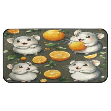 Imagem de STAYTOP Tapetes de cozinha fofos para hamster e laranja, 99 x 50 cm, antiderrapantes, laváveis, acolchoados, tapetes de poliéster, antifadiga, conforto, alpendre, capacho, decoração de casa de fazenda