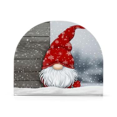 Imagem de Qilmy Suporte de guardanapo acrílico de gnomo fofo de Natal, porta-guardanapos para mesas cozinha restaurante decoração de casa, suporte decorativo moderno para guardanapos de coquetel de papel de