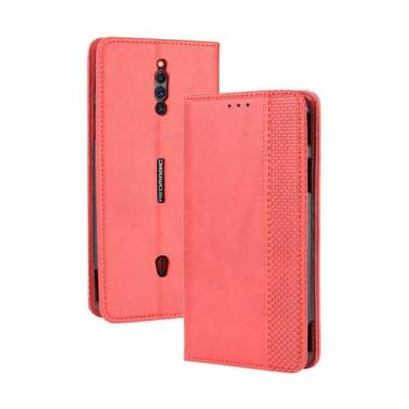 Imagem de Capa flip de couro para ZTE Nubia Red Magic 5G,Flip magnético retro,Caso de telefone de couro PU,Design de carteira com 3 slots de cartão e 1 clipe de dinheiro -Red