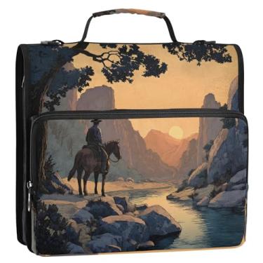 Imagem de CEBUGI Fichário de 3 anéis com zíper com alça de ombro, pasta de arquivo expansível de 3,8 cm, anéis D, para escola, escritório, caubói ocidental