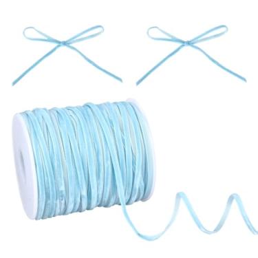 Imagem de HOBBIESAY Arcos de árvore de Natal de 65 jardas, fita de veludo fina azul, fita vintage com frente única, guirlanda de porta, decoração de arco para decoração de Natal, enfeites de casamento