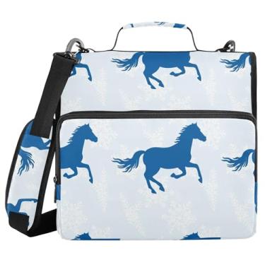 Imagem de Burbuja Pasta de fichário com zíper Blue Horses com 3 anéis com lixa expansível e alça de ombro para laptop de 13 polegadas, vários bolsos para trabalho de escritório