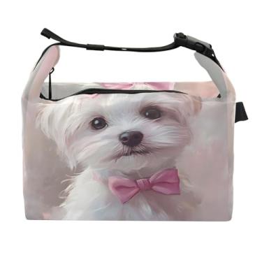 Imagem de STAYTOP Lancheira branca com gravata borboleta com fivela de alça, lancheira isolada para meninos e meninas lancheira para trabalho escolar