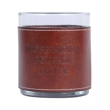 Imagem de Barrel Down South Derby Copos de pedra com manga de couro sintético - Copo duplo antigo de 325 ml - Copo de uísque Bourbon - Presentes para homens (degustador profissional de bourbon)