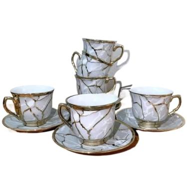 Imagem de Conjunto De Xicaras Com Pires De Cafe Porcelana Kit 12 Pecas Luxo Cerâmica Presente (Modelo-9cinza (85mL))