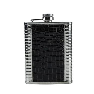 Imagem de Tigela e copo aço inoxidável bolso pote couro vinho bebida titular garrafa grande portátil robusto compacto elegante 300 ml(Couro Reptil)