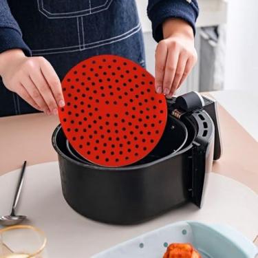 Imagem de Tapete Protetor de Silicone Redondo para Air Fryer, Preto e Vermelho, Perfurado (Vermelho)