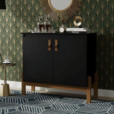 Imagem de Buffet Balcão Preto Aparador 2 Portas Tampo MDF Preto para Sala e Cozinha