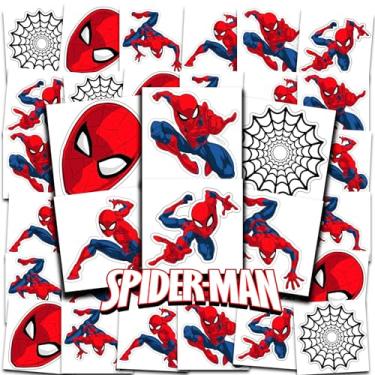 Imagem de Marvel Spiderman Tattoos Party Favors Bundle ~ 72 Perforated Individual 2" x 2" Spiderman Temporary Tattoos for Kids Boys Girls (Spiderman Party Supplies)