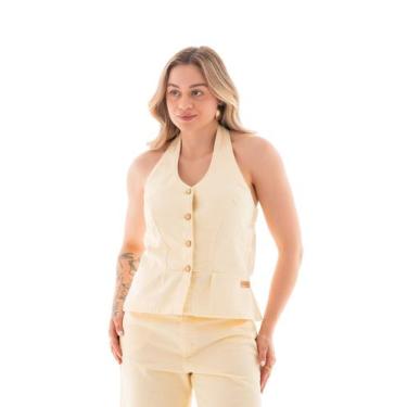 Imagem de Blusa Jeans Feminina Arauto Frente Única, Amarelo, M