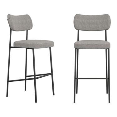 Imagem de Kit 02 Banquetas Altas Para Cozinha Lila Estofada Com Encosto Linho Cinza - Desk Design