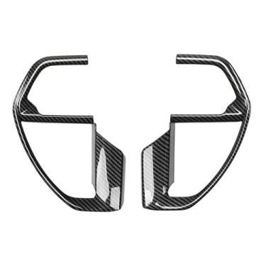 Imagem de 2 pçs botão do volante quadro capa guarnição esquerda direita fibra de carbono cor decorativa para 2024