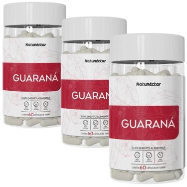 Imagem de Kit 3 Frascos Guaraná Energia 100 Suplemento Alimentar Natural Vitamin