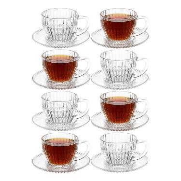 Imagem de Jogo 8 Xicara De Chá De Cristal Transparente Frisado Imperatriz 220ml Wolff