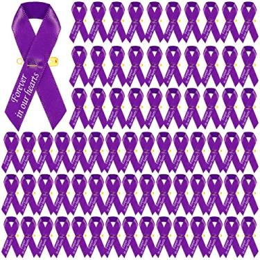 Imagem de Ysleen 100 peças de fitas de memorial funerário broches de funeral clássico serviço memorial respeito meditação laço com alfinetes de segurança para evento do dia da lembrança do luto (roxo)