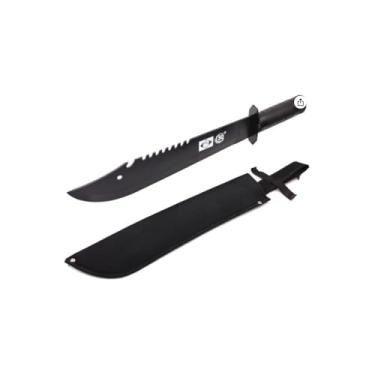 Imagem de Facão Aladim Militar Rambo Medieval Curva Selva, 50cm, Aço Carbono Full Tang, Cabo Madeira, com Bainha Nylon, para Camping e Sobrevivência