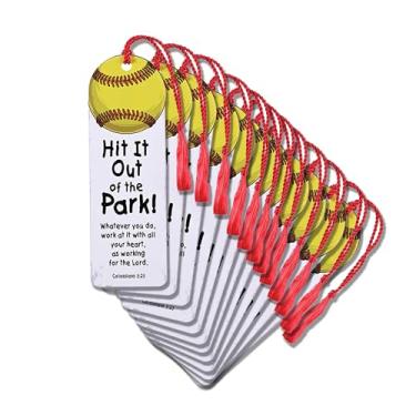 Imagem de Dicksons Marcador de livro com borla esportiva cristã inspiradora para livros, estudo da Bíblia, diários 5 x 15 cm, cartolina, softball, o que quer que você faça, pacote com 12