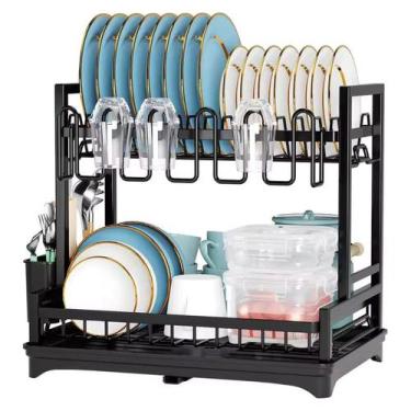 Imagem de Escorredor De Louça 2 Andares Talheres Prático Moderno Preto - Bretall