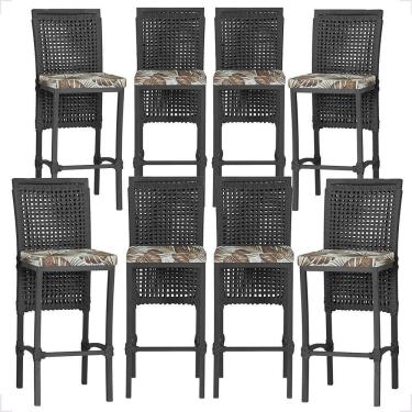 Imagem de 8 Banquetas Em Alumínio Roma Preta Corda Náutica Tecido 6 Preto