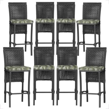 Imagem de 8 Banqueta Em Alumínio Roma Preta Corda Náutica Tecido 5 Preta