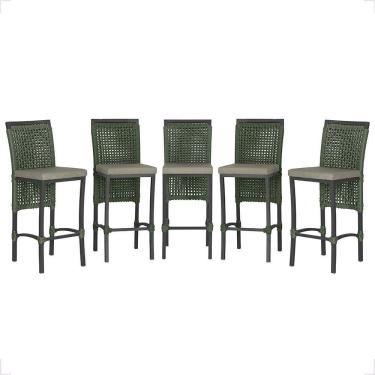 Imagem de 5 Banqueta Em Alumínio Roma Preta Corda Náutica Tecido 8 Verde