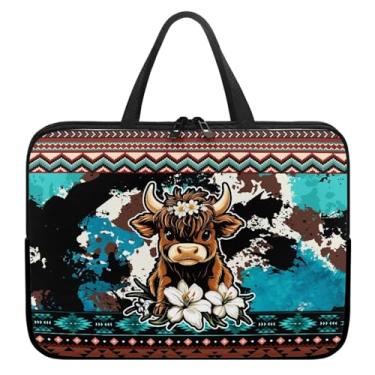 Imagem de ZIATUBLES Capa para laptop com estampa de vaca montanhosa asteca lírio floral com alça para computador compatível com tablet de 10 a 17 polegadas para mulheres e homens, bolsa protetora de 360°, pasta
