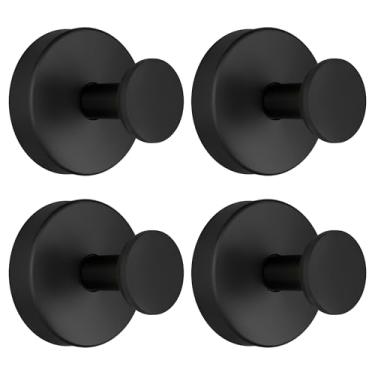 Imagem de Ganchos de chuveiro pretos – 4 peças de ganchos pretos com ventosa para chuveiro, cozinha, porta de vidro, espelho, azulejo, removível, resistente à ferrugem – Gancho de toalha de sucção com