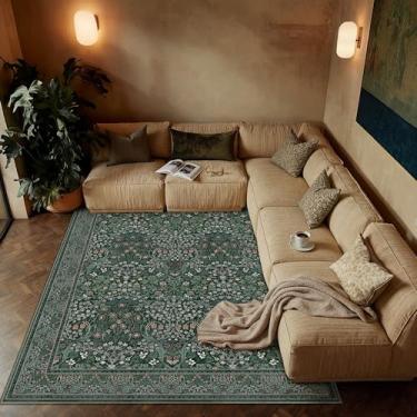 Imagem de HUGEAR Tapetes florais vintage laváveis, 15 x 23 cm, verde - estilo retrô neutro oriental, resistente a manchas, antiderrapante, para crianças e animais de estimação, para sala de estar, quarto, sala