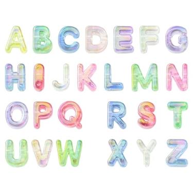 Imagem de KitBeads 26 peças de contas coloridas de acrílico A-Z maiúsculo alfabeto grande buraco contas para fazer joias, pulseiras, colares, canetas, artesanato